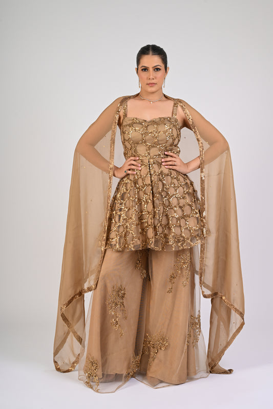 Dull Gold Sharara Set