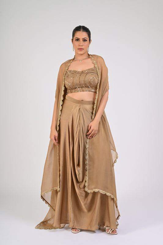 Dull Gold Draped Skirt Set