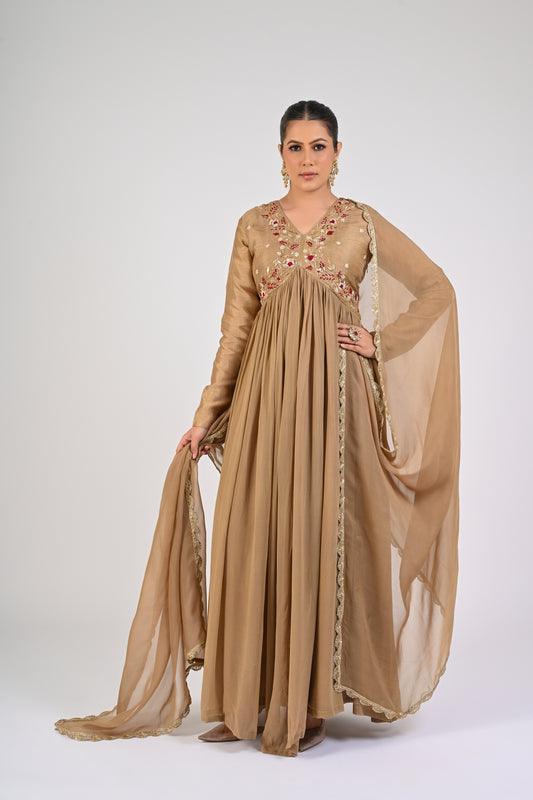 Dull Gold Anarkali Set