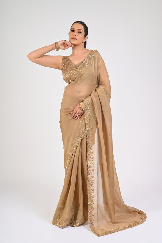 Dull Gold Saree Set