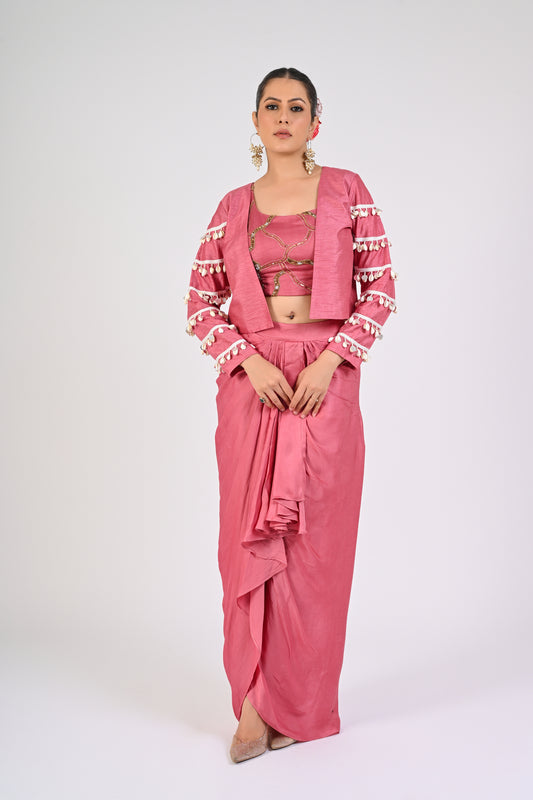 Dry Rose Draped Skirt with Jacket